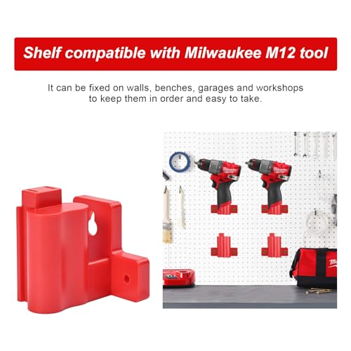 Tool Holders and Battery Holder Compatible Milwaukee M12 12V Wall Mount Plastic Hanger Battery Drill Tool Storage for Shelf Work Van Toolbox with 22 Screws