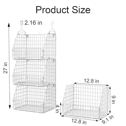 PUPPYCUTE Hanging Closet Organizer and Storage, Clothes Hanging Shelves Wire Baskets for Clothing Sweaters Purse Handbags Shoes White 3 Tier - color: White-3pcs
