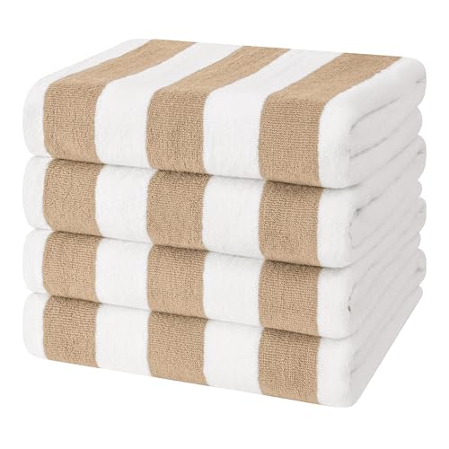 Cotton Paradise, Cabana Stripe Beach Towels 4 Packed, 30x60 inches Extra Large Pool Towels, Soft Absorbent Quick Dry, Beige - color: Beige