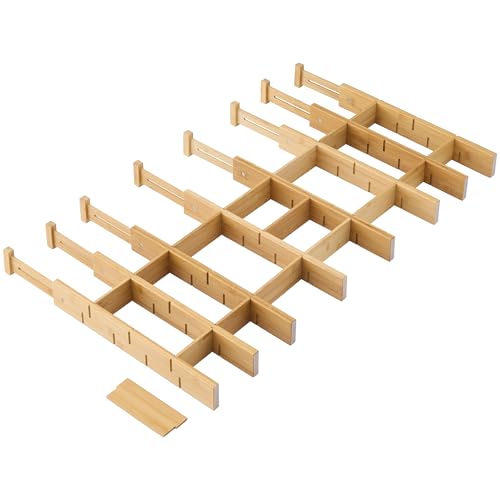 Bamboo Drawer Dividers with Inserts kitchen drawer organizer Adjustable Expandable 8 Pack Organizer Set for Kitchen Bedroom Bathroom Office 8 Dividers with 16 Inserts (Natural, Large (18-22.5IN)) - size: Large (18-22.5IN)