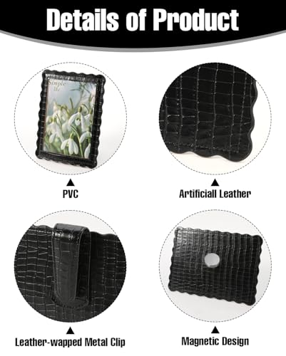 COOLYOUTH 2Pcs Car Picture Frame Car Visor Clip Picture Holders Leather Magnetic Photo Frames with Clip (2, Leather-Black) - color: Leather-Black
