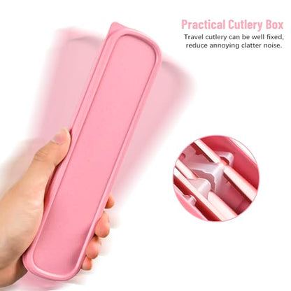 Travel Utensils with Case, 4pc Reusable Utensils Set with Case, Camping Utensil Set, Portable Silverware Lunch Utensils Set for Work Camping School (Pink) - color: Pink