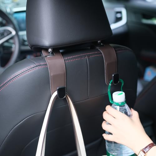 JEYODA Flexible PU Vehicle Storage Hanger, Multifunctional Headrest Hooks for Purses, Bags and Car, Home (Brown) - color: Brown