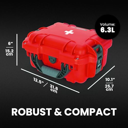 NANUK 905 Waterproof First Aid Box Empty with Lid Organizer & Dividers – Durable Medical First Aid Organizer Case, IP67-Rated, Dustproof, Impact-Resistant, Floats (12.5” x 10.1” x 6”) – Red - size: 905 Empty – w/ Organizers