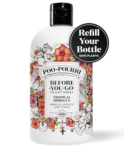 Poo-Pourri Before-You-Go Toilet Spray Refill, Tropical Hibiscus, 16 Fl Oz, Up to 800 Uses, Bathroom Odor Deodorizer with Essential Oils for Home or Work, Hibiscus, Apricot and Citrus Scent - size: 16 Fl Oz (Pack of 1)