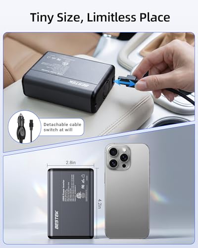 BESTEK 150W Car Power Inverter 11V-17V for Tesla Truck RV, 30W USB C PD 18W USB A Charger, 12V DC to 110V AC Converter with Detachable Cigarette Lighter Cable, 10-Layer Protection, ETL Certified - color: Grey