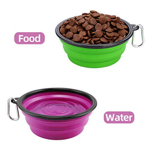 Kytely Large Collapsible Dog Bowls 2 Pack, 34oz Foldable Dog Travel Bowl, Portable Pet Water Food Bowl with Clasp, Pet Cat Feeding Cup Dish for Traveling, Walking, Hiking (Green+Purple) - color: Green & Purple