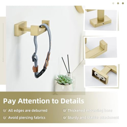Angle Simple Towel Hook Brushed Gold, SUS304 Stainless Steel Double Robe Coat Hook, Hand Towel Holder Bathroom Wall Mount - color: Brushed Gold, size: 1 Pack