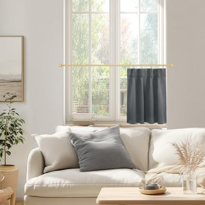 Lino Rosa Small Basement Window Curtains 18 Inch Length,Pinch Pleated Cafe Blackout Mini Curtains for RV Camper Kitchen - color: Grey, size: 24"W x 18"L (Pack of 1)