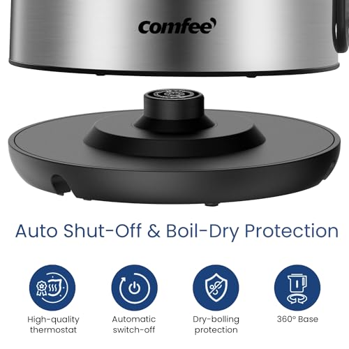 COMFEE' Stainless Steel Electric Kettle, 1.7 Liter Tea Kettle Electric & Hot Water Kettle, 1500W Fast Boil with LED Light, Auto Shut-Off and Boil-Dry Protection (Pack of 6) - color: Stainless Steel, size: 1.8 Quarts (Pack of 6)