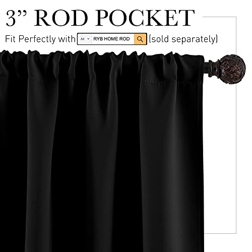 RYB HOME Bedroom Blackout Curtains 45 inches Length - Black Curtains Light UV Block Insulated Energy Saving Drapes for Bedroom Dining Living Room, 42 x 45 inches Long, Black, Set of 2 - color: Black, size: 42"W x 45"L (Pack of 2)