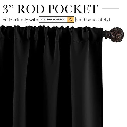 RYB HOME Bedroom Blackout Curtains 45 inches Length - Black Curtains Light UV Block Insulated Energy Saving Drapes for Bedroom Dining Living Room, 42 x 45 inches Long, Black, Set of 2 - color: Black, size: 42"W x 45"L (Pack of 2)
