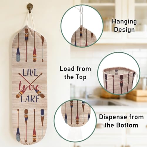 2Pcs Lake House Plastic Bag Holder for Kitchen Essentials, Reusable Hanging Grocery Bag Organizer, Washable Large Grocery Trash Bags Storage Dispenser Lake House Decor for the Home - style: Lake House