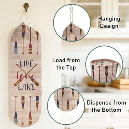 2Pcs Lake House Plastic Bag Holder for Kitchen Essentials, Reusable Hanging Grocery Bag Organizer, Washable Large Grocery Trash Bags Storage Dispenser Lake House Decor for the Home - style: Lake House