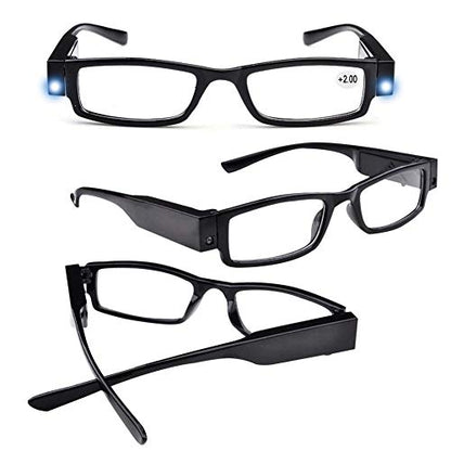 4 Pcs Reading Glasses Led Readers with Lights Fashion Glasses for Reading for Men and Women Lighted Magnifier Nighttime Reader Compact Full Frame Eyewear Unisex Clear Vision Lighted Eye Glasses(+200) - color: +200