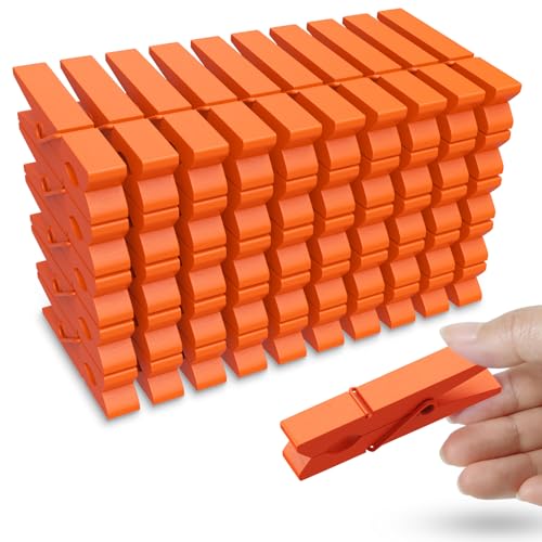 50PCS Colored Wooden Clothespins, 2.9inch Orange Clothes Pins for Clip Pictures Photos Decorative, Small Colorful Wood Decoration Closepins Clips - color: Orange