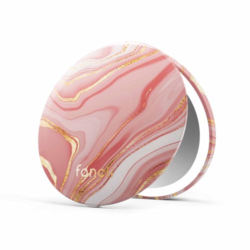 Fancii Mini Taylor Compact Magnifying Mirror with LED Light, 10x/1x, Rechargeable, 3 Light Settings, Dimmable - Small Lighted Travel Handheld Mirror for Pocket, Handbag, Purse, 2-Sided (Marble Rose) - color: Marble Rose