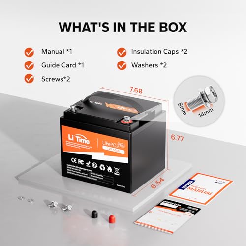 LiTime 12V 50Ah Lithium LiFePO4 RV Battery, Max. 15000 Deep Cycle Battery, 11.57lbs Ultra-Light, Perfect for Camper, Van, Travel, Trailer, Marine, Trolling Motor - size: 50Ah (11.6 lbs)