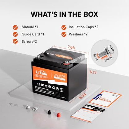 LiTime 12V 50Ah Lithium LiFePO4 RV Battery, Max. 15000 Deep Cycle Battery, 11.57lbs Ultra-Light, Perfect for Camper, Van, Travel, Trailer, Marine, Trolling Motor - size: 50Ah (11.6 lbs)