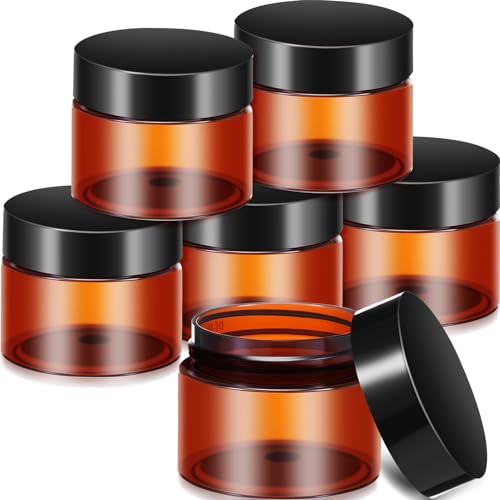 SATINIOR 6 Pack Clear Container with Lids Small Plastic Pot Jars Wide Mouth Round Leak Proof Plastic Container Jars with Lid for Travel Storage, Eye Shadow, Nails, Paint, Jewelry (Amber,2 oz) - color: Amber, size: 2 oz