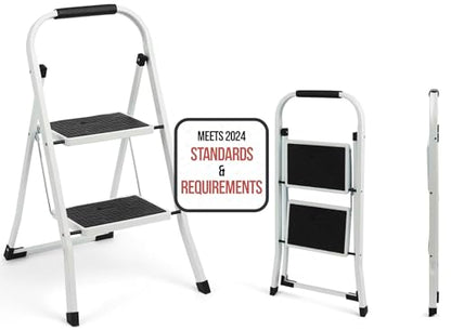 Simpli-Magic 2-Step Ladder, 350 LBS Capacity Folding Step Stool – Anti-Slip Wide Steps & Handgrip – ANSI Certified Lightweight & Durable Steel Stepping Stool for Kitchen, Home, Office & Garage - style: 2025