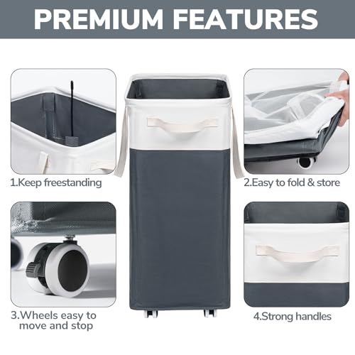 Goodpick Laundry Basket with Wheels, 75L Laundry Hamper for Dirty Clothes, College Dorm Essentials, Clothes Hamper for Livng Room, Grey&White - color: Grey & White