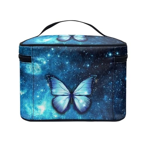 Flashideas Blue Butterfly Make Up Bag Zipper Makeup Organizer Large Capacity Travel Toiletry Bag Easy to Take Can Hold Makeup Brushes Skincare for Cosmetics Vertical Storage - color: Blue Butterfly 2