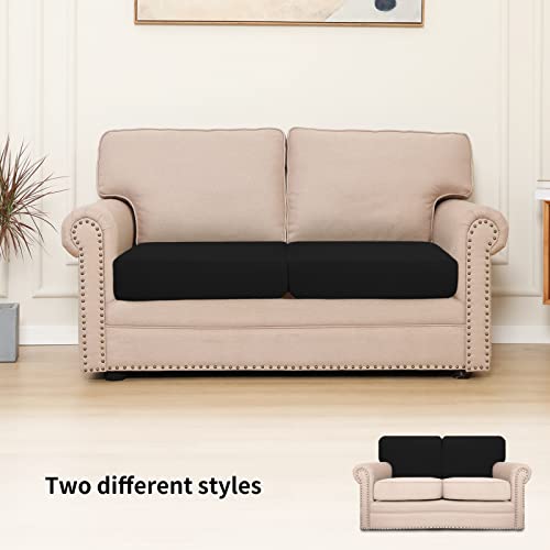 Easy-Going Stretch Individual Loveseat Couch Cushion Cover Sofa Cushion Furniture Protector Sofa slipcover Soft Flexibility with Elastic Bottom (2-piece Loveseat Cushion Cover, Black) - color: Black, size: 2-piece