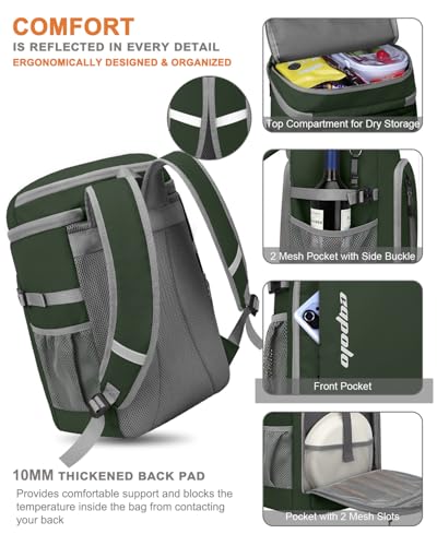 Capolo 36/45 Cans Cooler Backpack Insulated Waterproof for Women Men Lunch Backpack Coolers Leak Proof Soft Cooler Bags - color: Leather Green, size: 36 Cans