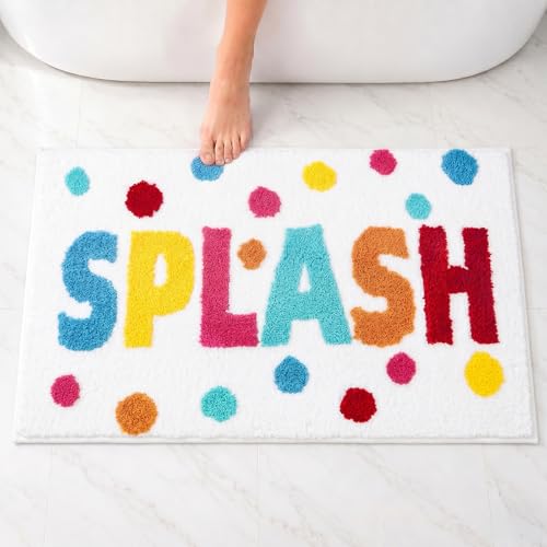 Splash Bathroom Rug Mat 17x24, Soft Colorful Letter Bath Mat, Absorbent Microfiber Bath Rug with Non Slip Backing, Machine Washable Rug for Bathroom, Tub, Shower, Sink - color: Splash, size: 17"×24"