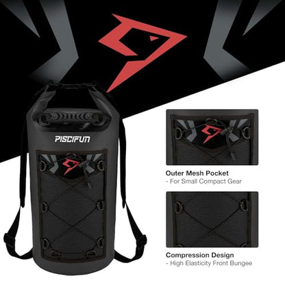 Piscifun Dry Bag, Waterproof Floating Backpack 10L/20L/30L/40L with Waterproof Phone Case for Boating, Kayaking, Fishing - color: Black, style: 40l
