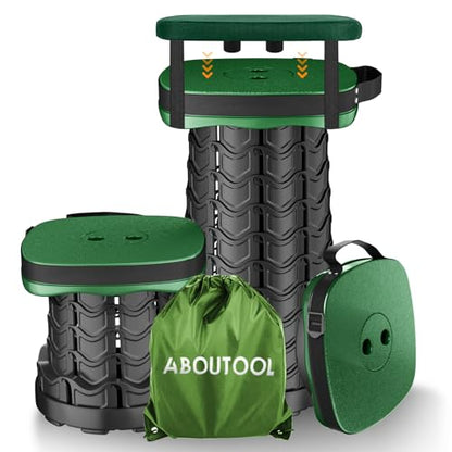 aboutool Folding Camping Stool, Square Collapsible Portable Stool with Elastic Seat Cushion& Adjustable Nylon Bag, Sturdy Lightweight Telescoping Foldable,Max Load 485lb (Green) - color: Green