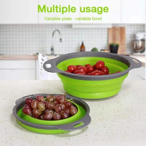 Collapsible Colander Set of 2, Folding Kitchen Strainers, Large & Small Silicone Drain Baskets for Pasta, Fruits and Vegetables