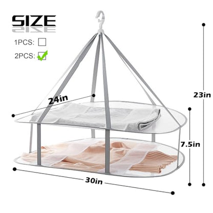 2 Tier Folding Mesh Clothes Drying Rack with Internal Fixation Stackable Sweater Drying Rack Portable Hanging Laundry Rack for Sweater,T-Shirt,Delicates,Swimsuit (2 Pack) - size: 2 Tier