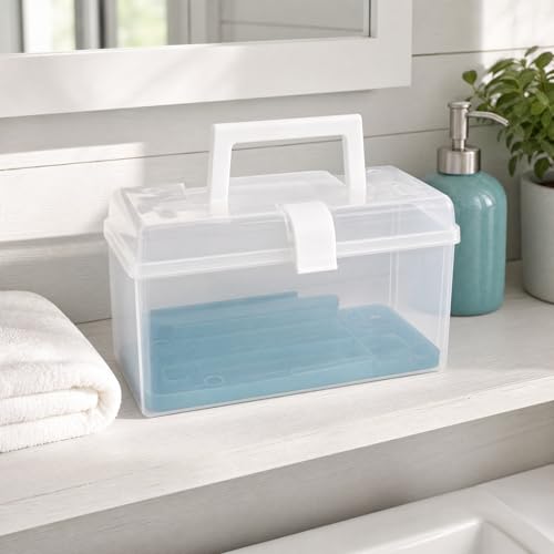 Beavorty Portable First-aid Box Medicine Storage Organizer Medicine Holder Buckle Design for Home Use to Carry Medication Container White
