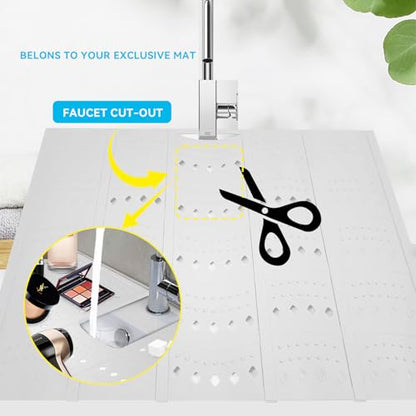 BRIAN & DANY Makeup Mat for Sink, Bathroom Sink Cover for Counter Space, Foldable Silicone Sink Mat Organizer Countertop RV Space Saver, White, 19.3" x 15.5" - color: White