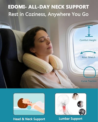 Buckwheat U Shaped Neck Pillow - 12''x12'' Adjustable Cervical Support Pillow with Breathable Buckwheat Hulls, Removable Cotton Cover, Ideal for Airplane, Office or Home Use (Khaki) - color: Stripe-khaki