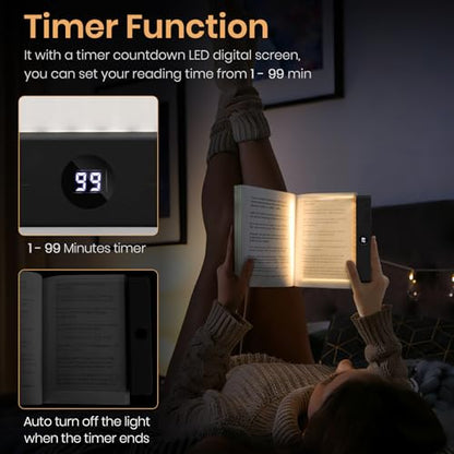 Book Light, Rechargeable Clear LED Flat Reading Light for Reading in Bed at Night with 3 Colors & Timer, Dimmable Full Page Panel Plate Lamp, Bookish Gifts for Readers Kids Women Men (Black) - color: Black