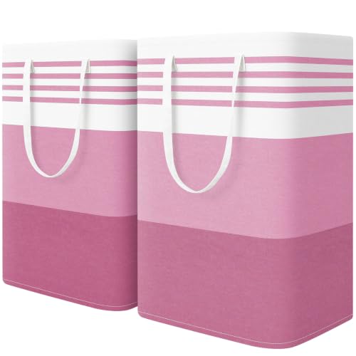 WOWBOX 2 Pack Laundry Baskets, Laundry Hampers, Freestanding Dirty Clothes Hampers with Reinforced Handles & Cross Stitch & Waterproof Coating, for Laundry Bedroom Bathroom Dorm,75L Pink - color: Pink, size: 75L