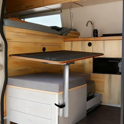 Caravan Folding Table Kit 595x580mm, Swivel Arm Leg System, Space Saving Black Folding Plywood Top for Motorhome, Camper Van Conversion, RV, Boat Interior (Silver Table Leg) - color: Silver Table Leg
