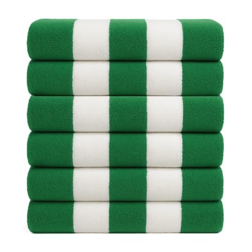 Salt Earth Cotton Beach Towel (Pack of 6, 30"x60") - Oversized Beach Cabana Striped Towels - Quick Dry & Absorbent Towels for Bathroom, Travel, Pool, Spa, Bath, Vacation, Home, Swim (Parrot Green) - color: Arrot Green, size: Pack of 6