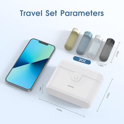 Travel Bottles with Case, 4x2oz TSA Approved, Leak-Proof, Press to Unlock, Compact & Portable Travel Toiletries (White) - color: White