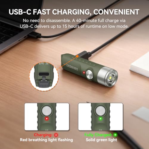 500 Lumens Rechargeable Keychain EDC Flashlight with Magnetic Base, Super Bright Mini Pocket Light with USB-C, IP66 Small Lightweight Flashlights for Camping, Emergency - color: Green-1pcs