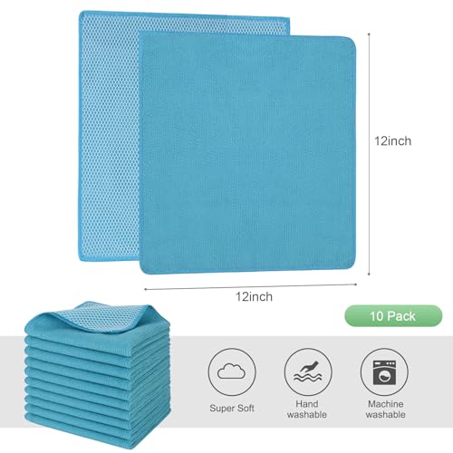 SINLAND Microfiber Dish Cloth for Washing Dishes Dish Washing Rags Best Kitchen Washcloth Cleaning Cloths Wash Cloths with Poly Scour Side 12Inchx12Inch 10 Pack Blue - color: Blue, size: 12inchx12inch 10pack
