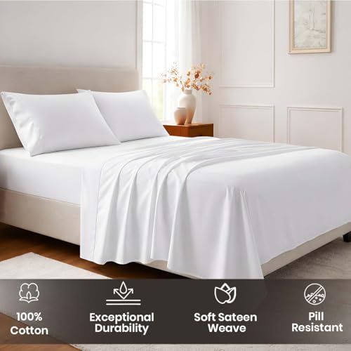 SGI bedding 100% Egyptian Cotton Sheets Queen Size – Cooling Sheets, Soft Breathable White Bedding, Luxury Bedding, Luxury Hotel Sheet Set, High Thread Count, Deep Pocket 18", 4 Piece Set - color: 01 - White, size: Queen