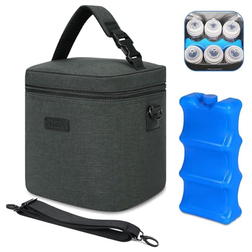 Mancro Breastmilk Cooler Bag with Ice Pack, Insulated Bottle Bag for 6 Baby Bottles (Up to 9 Ounce) with Shoulder Strap for Nursing Moms on The Go or Daycare, Dark Grey - color: Dark Grey
