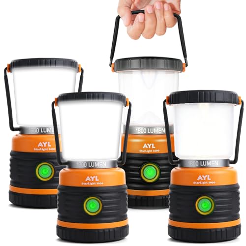 AYL LED Camping Lantern, Battery Powered LED 1800LM, 4 Camping Lights Modes, Perfect Lantern Flashlight for Hurricane, Emergency Light, Storm, Power Outages, Survival Kits, Hiking, Fishing, Tent, Home - size: 4 Pack