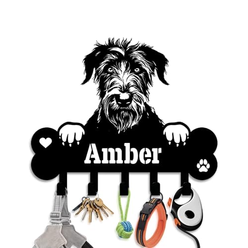 NIWAHO Dog Leash Holder for Wall Personalized - Irish Wolfhound Custom Metal Sign with Bone Key Hooks, Entryway Mudroom Organizer Rack, Pet Room Decor - color: Irish Wolfhound