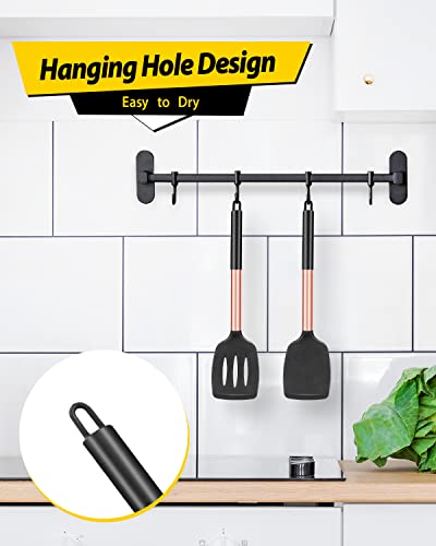 Pack of 2 Silicone Solid Turner, Non Stick Slotted Kitchen Spatulas, High Heat Resistant BPA Free Cooking Utensils, Ideal Cookware for Fish, Eggs, Pancakes(Rose Gold Black) - color: Rose Gold Black