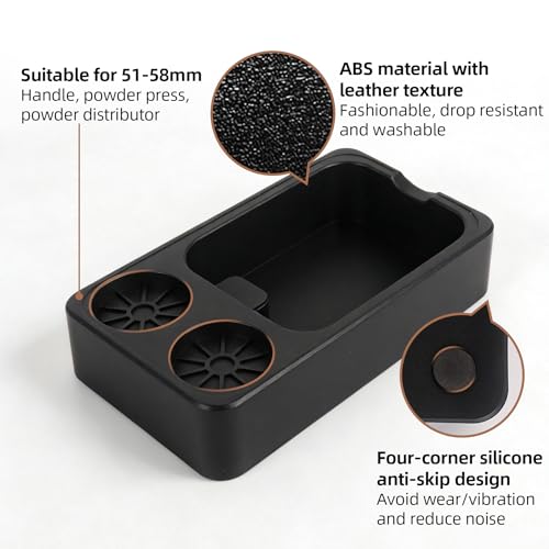 Espresso Tamping Station with Knock Box, 3-in-1 ABS Coffee Tamper Station Organizer for 51/54/58mm Tamper for Home Cafe Office, Black